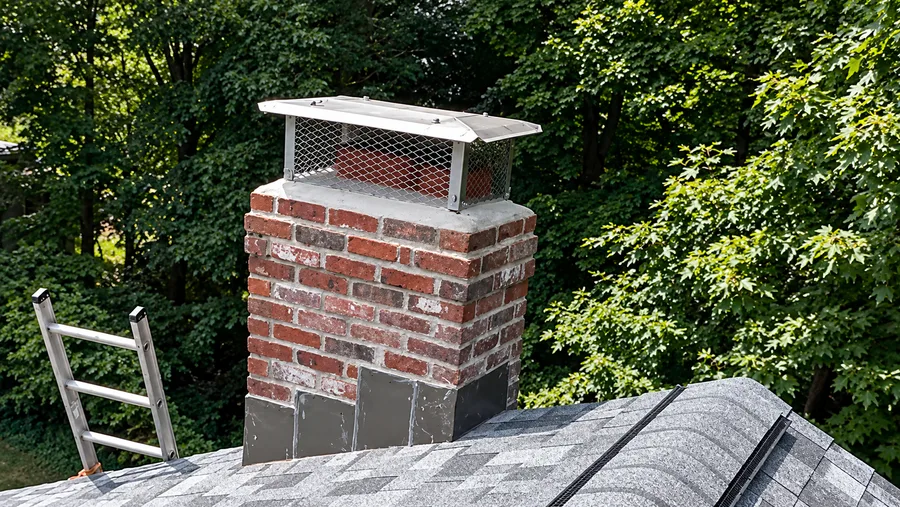Same chimney in Lowell, MA after flashing repair, with new flashing installed