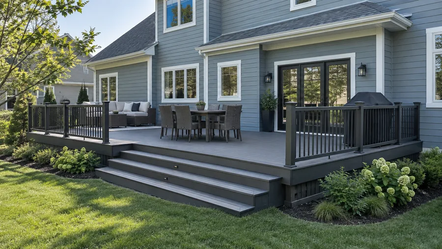 Complete deck installation with composite decking and railing